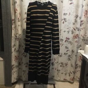 Lane Bryant Black and Tan Striped Long Sleeve Dress